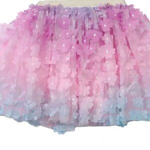 Pink Gradient Floral Appliqué Tulle Skirt